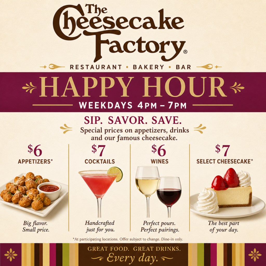 Cheesecake Factory Happy Hours Updated 2026