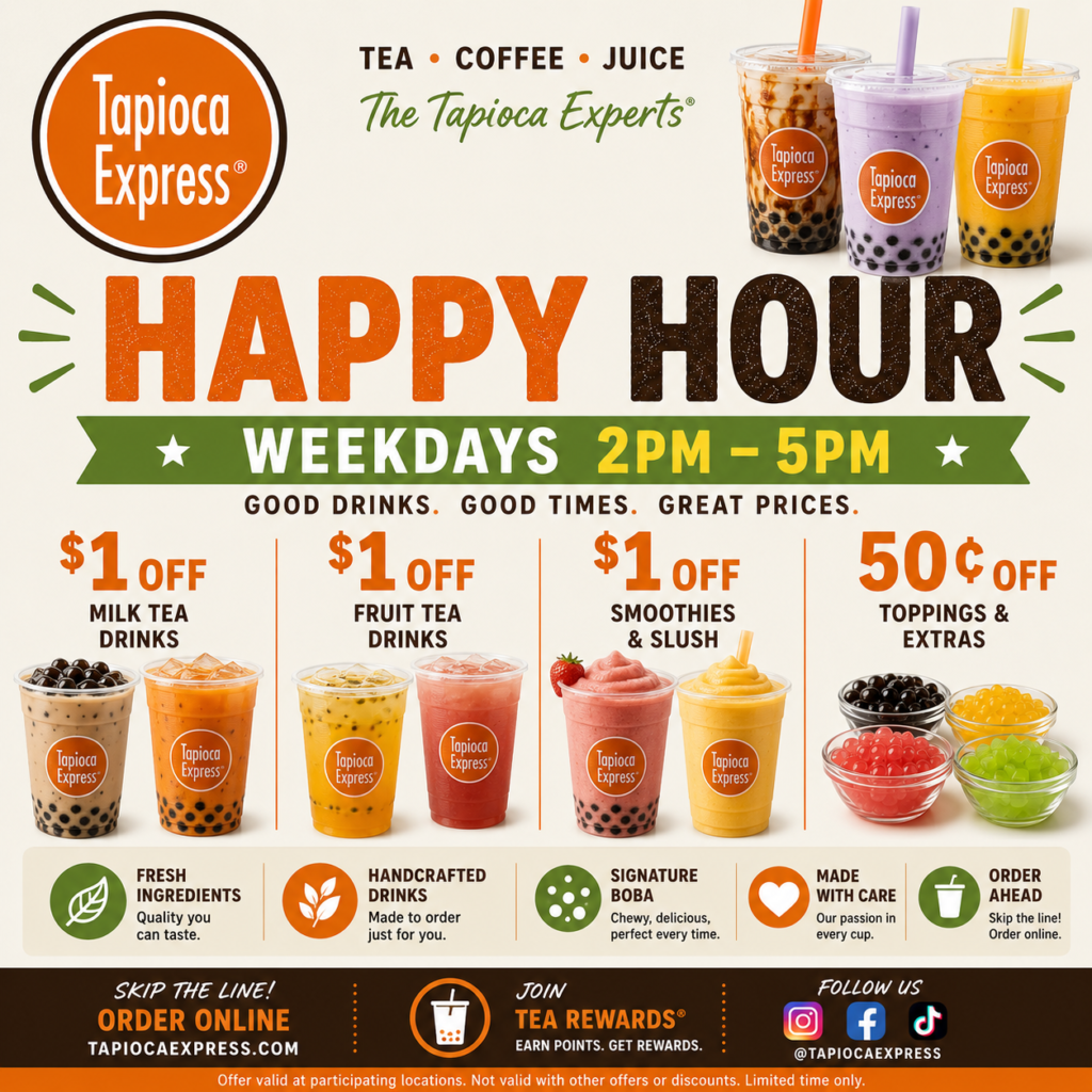 Tapioca Express Happy Hours Updated 2026